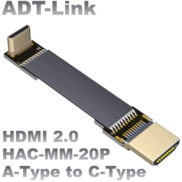 Mini Male to Male 4K 60Hz Cable 90 Degree Right Angle Flat High Speed Extension Cable for Camera FPV Monitor