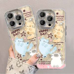 لطيف أصفر أزرق أبيض القط كاميرا حماية عدسة فيلم PC غطاء الهاتف المحمول لفون X Xr Xs 11 12 13 14 15 16 Pro Max - Product Image 1