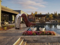 Équipement de terrain de jeu en métal moderne, toboggan de piscine, statue de jardin, décoration de cour, sculpture extérieure en acier inoxydable