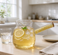 Carafe à café en verre borosilicate avec poignée latérale dorée étincelante, bec large, résistante à la chaleur, pour le thé et l'eau