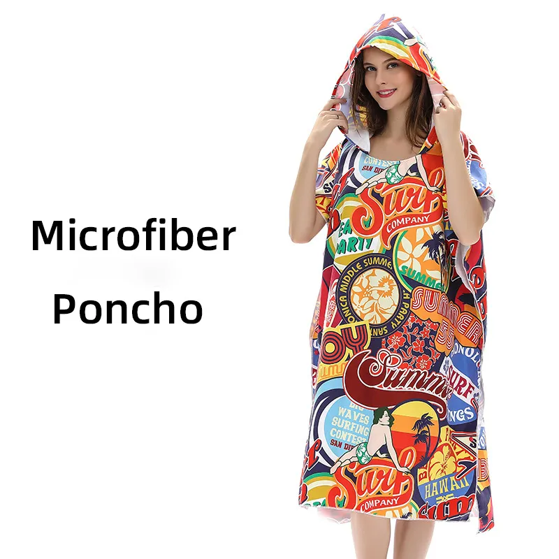 Phổ biến Womens in ấn sợi nhỏ Poncho mùa hè khăn dành cho người lớn trùm đầu Poncho thăng hoa khăn bãi biển