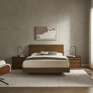 Lit plateforme double en bois massif de style japonais pour hôtel et usage domestique, taille Queen ou King - Product Image 1