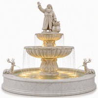 Fontaine de Noël extérieure en marbre blanc naturel avec bols à plusieurs niveaux et rennes pour la décoration de cour de villa de luxe