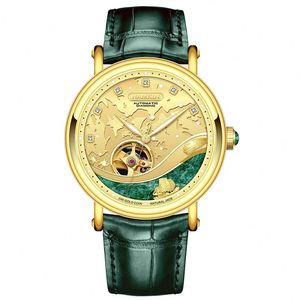 Montre mécanique personnalisée pour homme, mouvement tourbillon, style or gaufré, caractéristiques résistantes à l'eau, affichage du cadran à aiguilles, couronne - Product Image 4