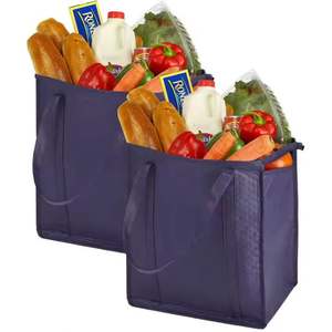 Sac isotherme portable personnalisé bleu marine en non-tissé, réutilisable, pour aliments, avec isolation thermique, sac fourre-tout, sac isotherme pour garder au chaud - Product Image 1