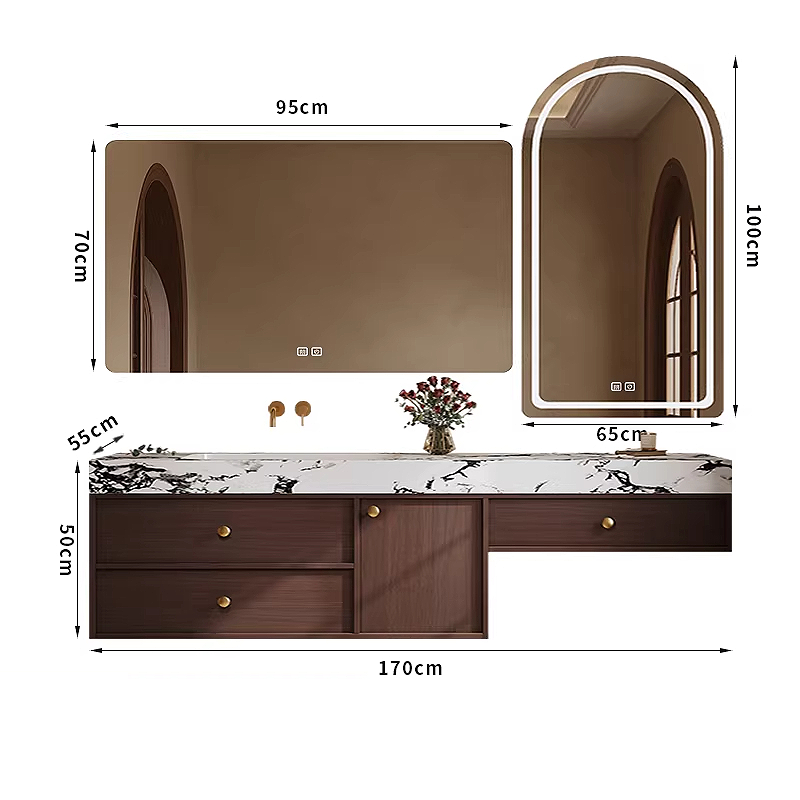 170cm main cabinet smart mirror-seamless stone basin