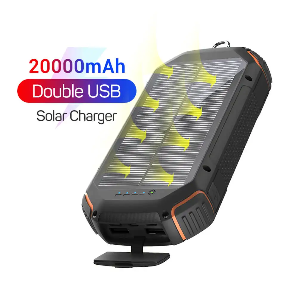 High Capacity 20000 mAh Dual USB-A Port Output Wireless Portable Solar Charger External Battery Pack 20000mAh Solar Power Bank
