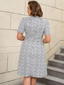 AOMEI Robe ligne à manches courtes <span class=keywords><strong>et</strong></span> col noué Robe d'été blanche <span class=keywords><strong>simple</strong></span> imprimée pour université Robes décontractées - Product Image 3