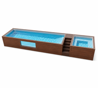 Piscine de luxe en FRP de 11 m avec revêtement WPC, piscine modulaire hors sol avec spa intégré et escalier