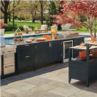 Armoires de cuisine extérieures modernes modulaires personnalisées en aluminium et PVC, écologiques, ignifuges, avec acier inoxydable 304 pour barbecue