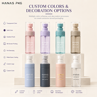 Série de flacons pulvérisateurs PET 50ml 60ml 80ml 100ml avec pompe PP de type T et capuchon MS transparent pour brume faciale, tonique, emballage de soins de la peau OEM