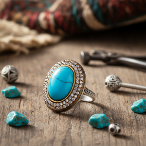 Bague en pierre Turquoise de forme ovale pour femmes, fabrication artisanale turque, vente en gros, bijoux authentiques en argent Sterling 925 - Product Image 3