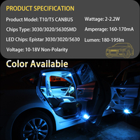 Ampoule LED T10 W5W Canbus sans erreur 3030 3-SMD Super Lumineuse pour feux de positionnement intérieurs de voiture