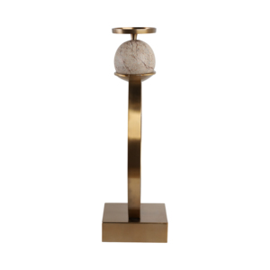 Portacandele Scultoreo con Accento Sferico in Marmo, Elegante Candelabro a Colonna per Centrotavola o Decorazione d'Ingresso - Product Image 3