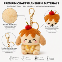 Porte-clés en peluche personnalisé en forme de chiot, mignon, avec glaçage au caramel et nacelle cerise, nœud écossais, broderie de logo personnalisée
