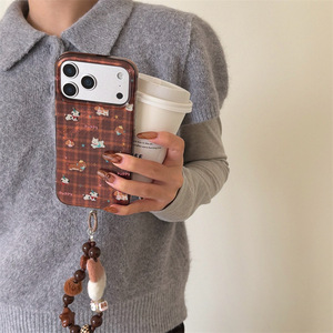 เคสโทรศัพท์ลายสก็อตสีน้ำตาล Maillard พร้อมจี้รูปสุนัข ฝาปิดสองชั้นสำหรับ iPhone 17 Pro Max 16 15 14 - Product Image 3