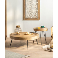 Plateau rond en bois style européen, table intérieur/extérieur en métal style industriel, à manger, table basse en bois