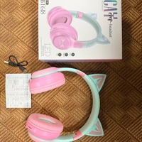 Casque sans fil pliable BT618 5.1 avec design de dessin animé mignon, oreilles de chat, LED RGB, faible latence, étanche IPX-6, type C