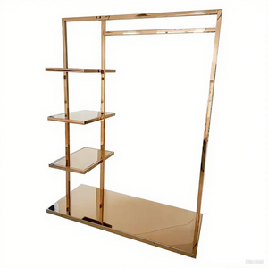 Customized Metal Floor Standing Rose Gold Clothing with Wheels Handbag Display Goods <strong>Shelves</strong> - Product Image 3