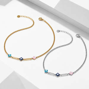 Collier œil color block en acier inoxydable plaqué or 18 carats sous vide, variantes couleur or et argent - Product Image 1