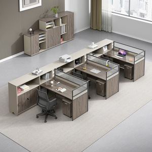 MFC MDF Cubic Office Table Partition Custom L-Shape <strong>Corner</strong> Wood <strong>Workstation</strong> with File Cabinet - Product Image 3