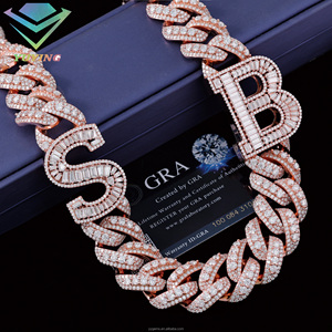 Collar de Cadena Cubana Pesada de Oro Rosa S925 con Dijes de Letras Baguette Personalizados, Estilo Hip Hop, 23MM 25MM, Totalmente Engastados con Moissanita Elevada - Product Image 2