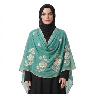 Wholesale Women Chiffon Shawl Floral <b>Embroidery</b> Breathable Ethnic Scarf Modest Wrap Bulk OEM ODM Custom - Product Image 1