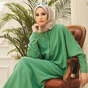 2024定制标志穆斯林时尚蝙蝠袖长款穆斯林女袍阿巴亚服装连衣裙
