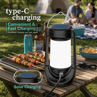 Lanterne de camping LED rechargeable à l'énergie solaire, lampe de tente portable à effet de flamme, lampe de travail extérieure à intensité variable, magnétique