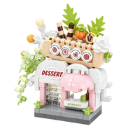 Blok Bangunan Miniatur Pemandangan Kota 6 Model Partikel Kecil DIY Perakitan Model Toko Edukatif Dekorasi Meja Mainan Hadiah untuk Anak-anak