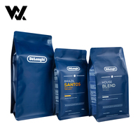 Sacs à café carrés à soufflet latéral imprimés, refermables, vides, 50g, 125g, personnalisés 250g avec fermeture éclair et valve