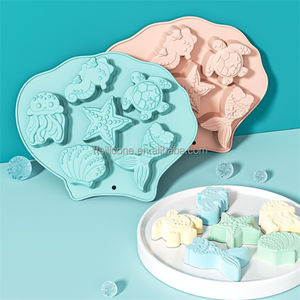 Molde de Silicona Reutilizable de 6 Cavidades con Forma de Pulpo, <span class=keywords><strong>Caballito</strong></span> de <span class=keywords><strong>Mar</strong></span>, Tortuga Marina, Estrella de <span class=keywords><strong>Mar</strong></span>, Concha Marina y Cola de Sirena para Jabón y Chocolate - Product Image 2
