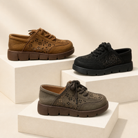 Chaussures décontractées à lacets pour femmes, à motif floral découpé, bout rond, plateforme épaisse et semelle robuste