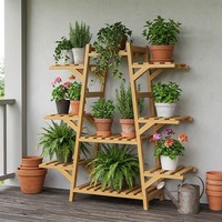 Rak Pot Bunga Bambu Balkon, Rak Tanaman Indoor Modern Bertingkat, Tipe Berdiri, Desain Minimalis untuk Ruang Tamu
