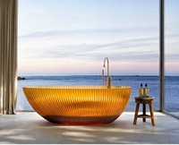 Baignoire autoportante contemporaine de style européen, décorative, aux motifs magnifiques, en résine époxy transparente marron, pour usage intérieur