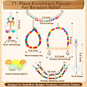 Eco-Friendly Geometric Pattern Sporty Style Chewing <b>Toy</b> Bird <b>Toys</b> Swing Ring Ladder Wood Cage Parrot Budgie Lovebird <b>Cockatiel</b> - Product Image 2
