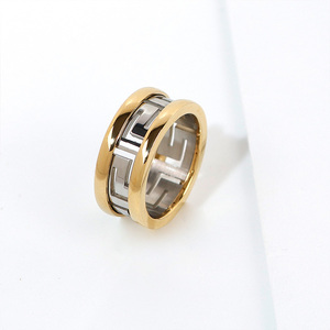 Anello in Acciaio Inossidabile 316L Bicolore con Motivo a Chiave Greca, Impermeabile e Antiossidante, per Uomo e Donna, Unisex - Product Image 2
