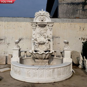 YOUFINE Fontana in Marmo Bianco Intagliata a Mano con Dio del Fiume e Ninfa, con Amfora e Teste di Leone per Giardino o Muro - Product Image 4