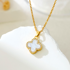 Collana con Catena a Maglie in Acciaio Inossidabile Placcato Oro 18K PVD, Ciondolo Trifoglio Nero, Gioielli Impermeabili e Antiossidanti per Donne, Anniversario - Product Image 5
