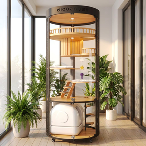 Casa para Gatos de Madera Sólida Premium, con Múltiples Habitaciones, Terraza Panorámica, Refugio para Gatos, Casa de Madera Natural - Product Image 1