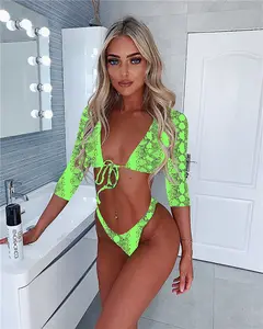 FYA218 Cheap Price Custom Logo Snake Print Long Sleeve Sexy Bikini Swimwear