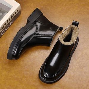 Bottes de neige pour hommes, dessus noir lisse, doublure intérieure en fourrure, fermeture éclair latérale, bottes chaudes d'hiver pour les journées froides en extérieur - Product Image 4