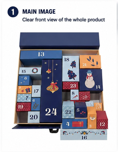 Custom Blue Advent Calendar <b>Box</b> with Handle Rigid Cardboard <b>Christmas</b> Blind <b>Box</b> Mystery Packaging for Luxury <b>Gift</b> Wholesale - Product Image 2
