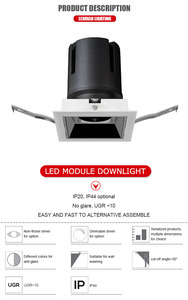 Nhà máy thiết kế độc đáo nhôm IP44 9 12 15 Watt COB trần LED xuống phần ánh sáng nhà ở Spotlight điều chỉnh vuông Downlight - Product Image 2