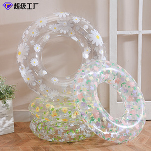 Floral Patterned Inflatable Swimming <b>Ring</b> For Children Transparent Flower Wreath Design Water Sports Floatation Aid - Product Image 3