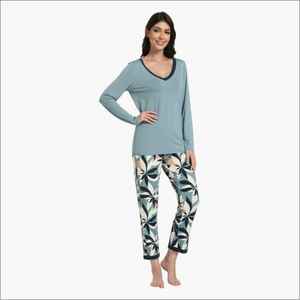 Floral Custom Women's Pajamas Set Bamboo Cotton Modal <b>Knitted</b> Breathable Short Sleeves Loungewear Sleepwear - Product Image 1