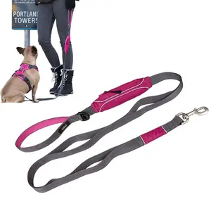 Custom Logo Reflective Strong Nylon Pet Training Strap Belt Zipper Pouch Poop Bag Dog Lead Leash With Pocket Bag for Walking