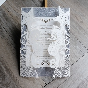 Invitations de mariage uniques sur le thème de l'été, coquillages, animaux marins, <span class=keywords><strong>papier</strong></span> découpé au <span class=keywords><strong>laser</strong></span> - Product Image 2