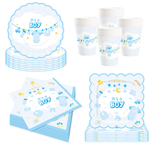 ชุดอุปกรณ์ตกแต่งงานเลี้ยงเปิดเผยเพศลูกน้อย DAMAI สำหรับทีมเด็กชาย จานกระดาษ ผ้าเช็ดปาก ของใช้บนโต๊ะอาหารแบบใช้แล้วทิ้งสำหรับงานเลี้ยงฉลองทารก สำหรับแขก 8 ท่าน - Product Image 1