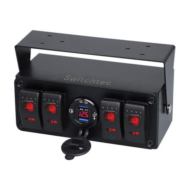 4 Gang Car Switch Panel Dual USB Quick Charge Waterproof LED for Cars/RVs/Boats/Yachts/Buses Switch Panel